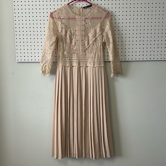Zara Dresses & Skirts - Zara Pleated Lace Midi in Blush